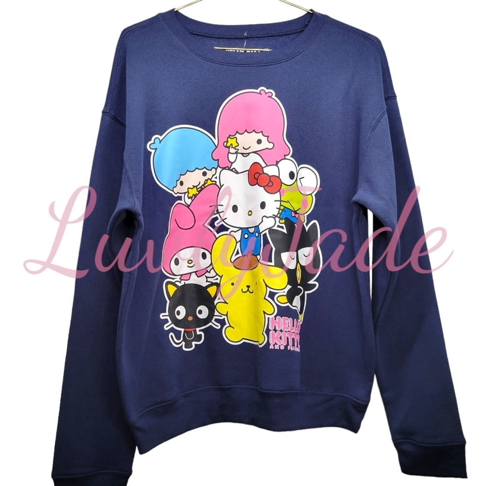 HELLO KITTY AND FRIENDS Graphic Sweatshirt Navy Blue Women's Size M NWOT